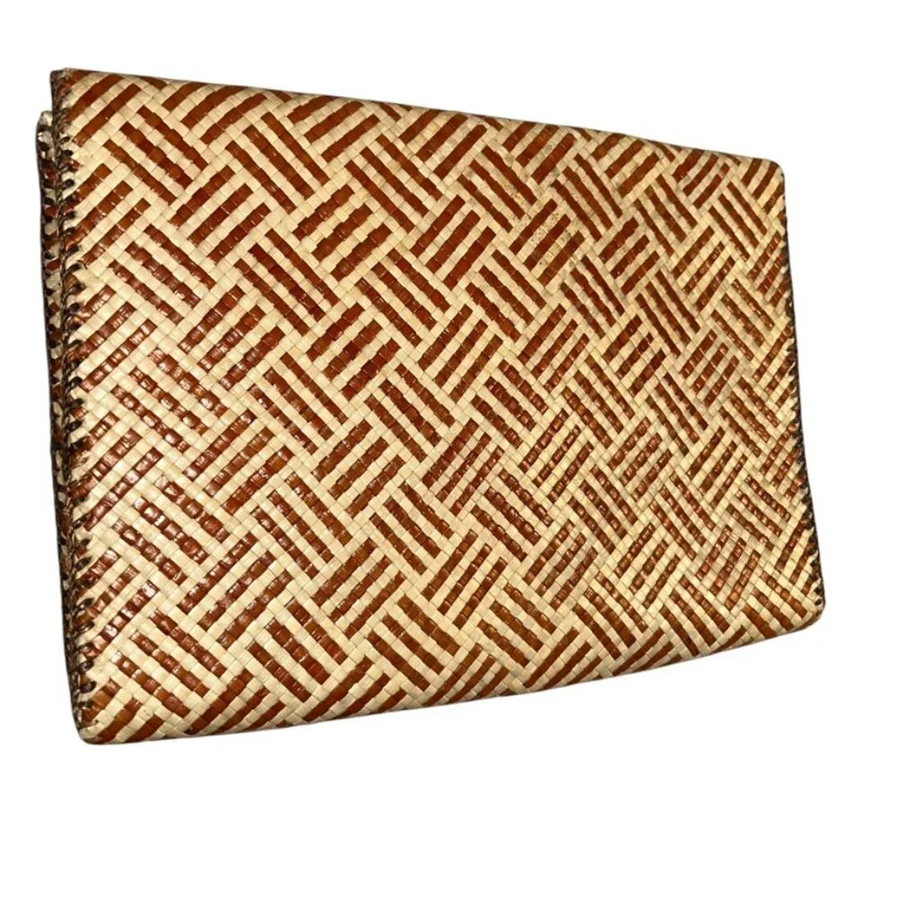 Summer sisal handmade pom poms embellished Phillipines straw clutch bag purse